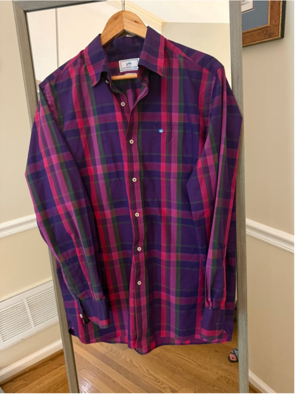 Men's Southern Tide Casual Button Down Shirt M Purple Pink Plaid
